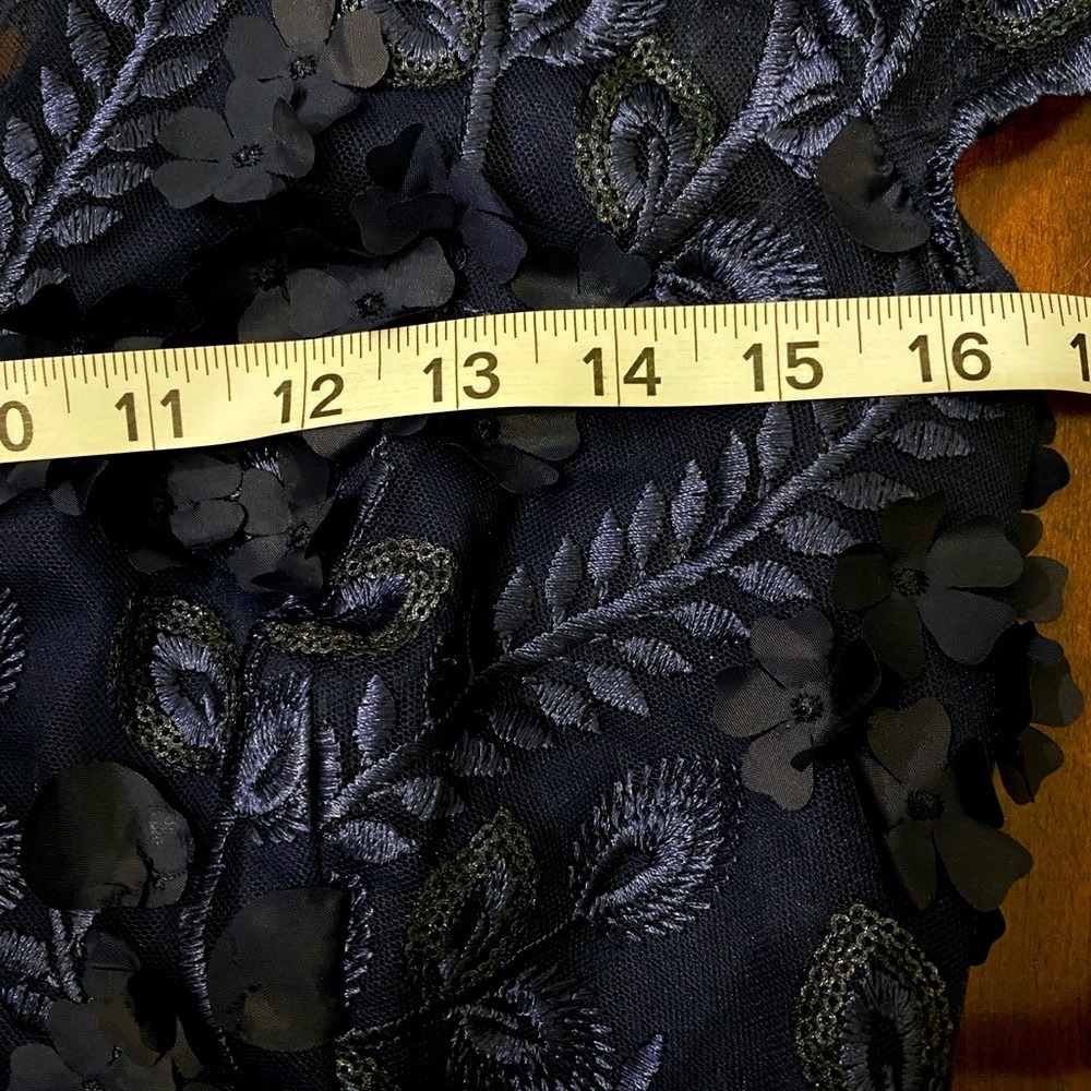 CARMEN MARC VALVO INFUSION Navy 3D Floral‎ Appliqué Sequin Mermaid Maxi Dress S - Picture 12 of 15